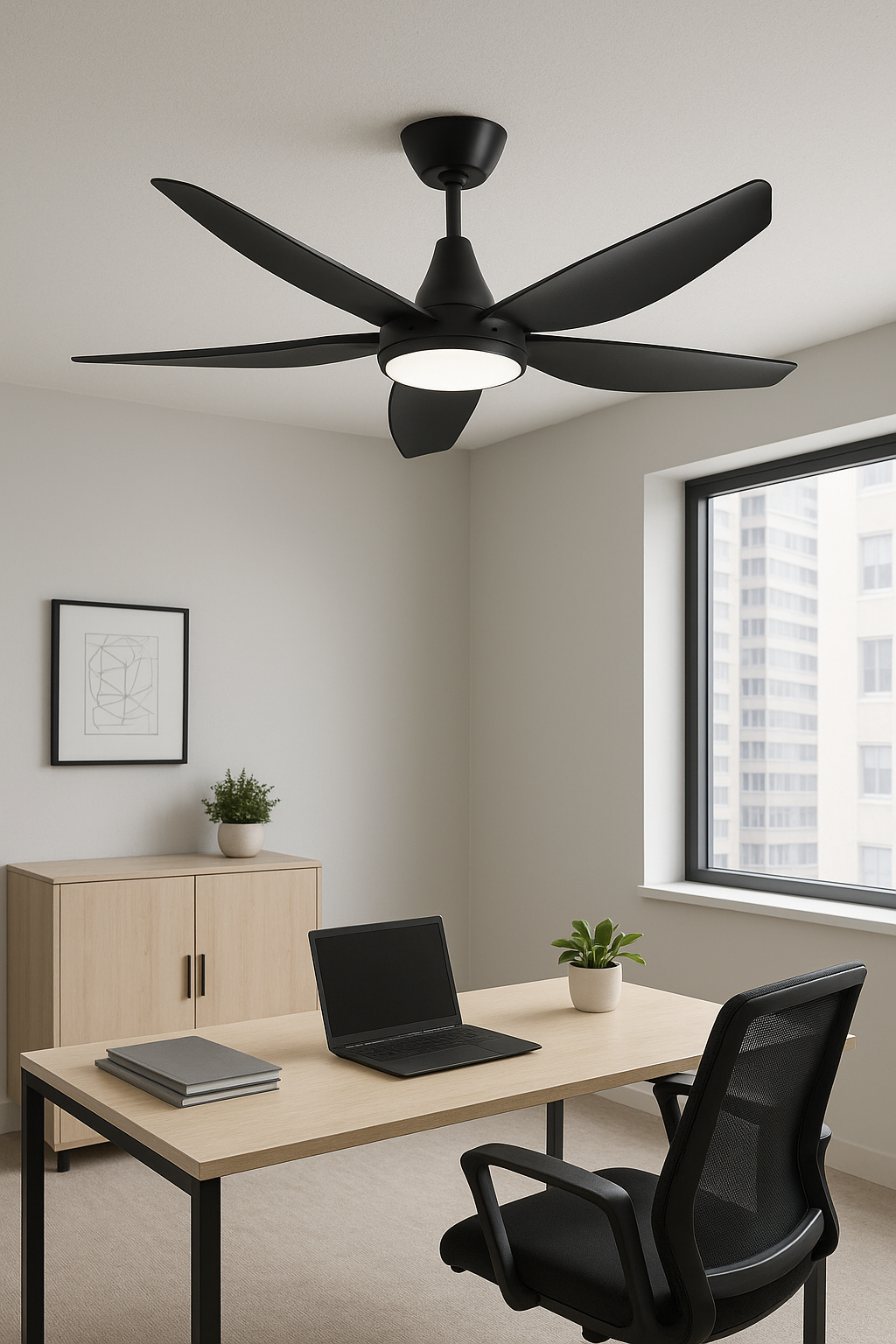 133cm Five Blade LED Ceiling Fan with Remote Control - Black