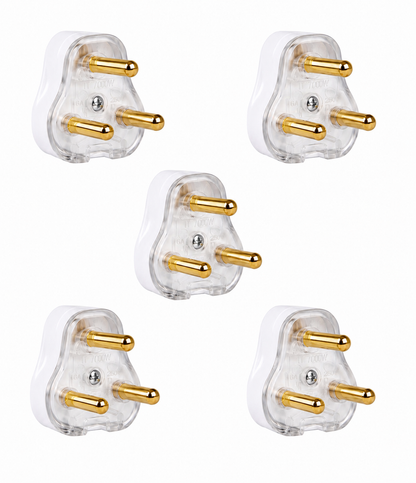 16a Three Pin White Plug Top - Pack of 5