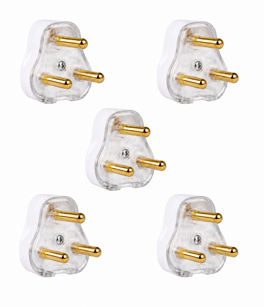 16a Three Pin White Plug Top - Pack of 5