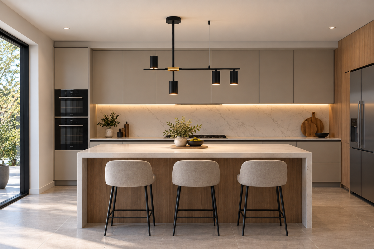Black & Gold Minimalist Pendant Dining Light - 93cm