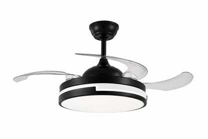 Black & White Retractable Blade Ceiling Fan With Remote