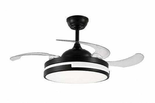 Black & White Retractable Blade Ceiling Fan With Remote