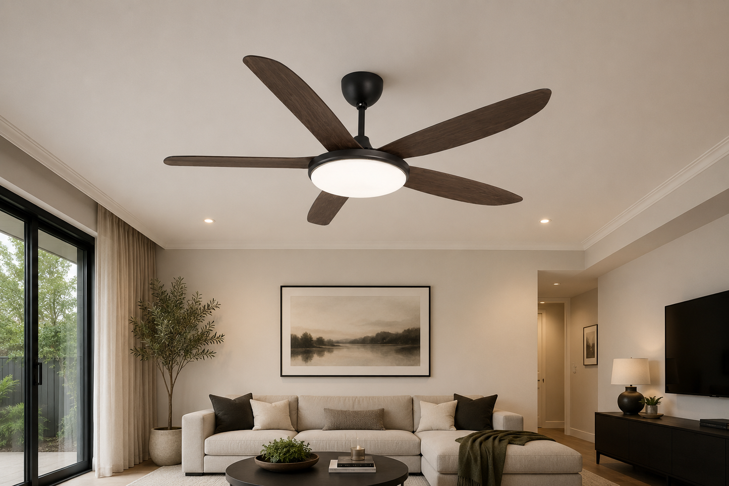 140cm Five Blade LED Ceiling Fan with Remote Control - Wood