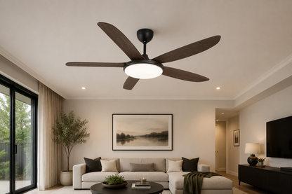 140cm Five Blade LED Ceiling Fan with Remote Control - Wood