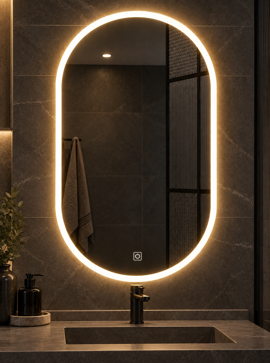 90cmx60cm Frameless Smart Touch LED Bathroom Mirror Oval