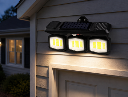 38w Solar Powered Triple Wall Light With Motion Sensor