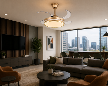 Gold Retractable Blade Ceiling Fan With Remote