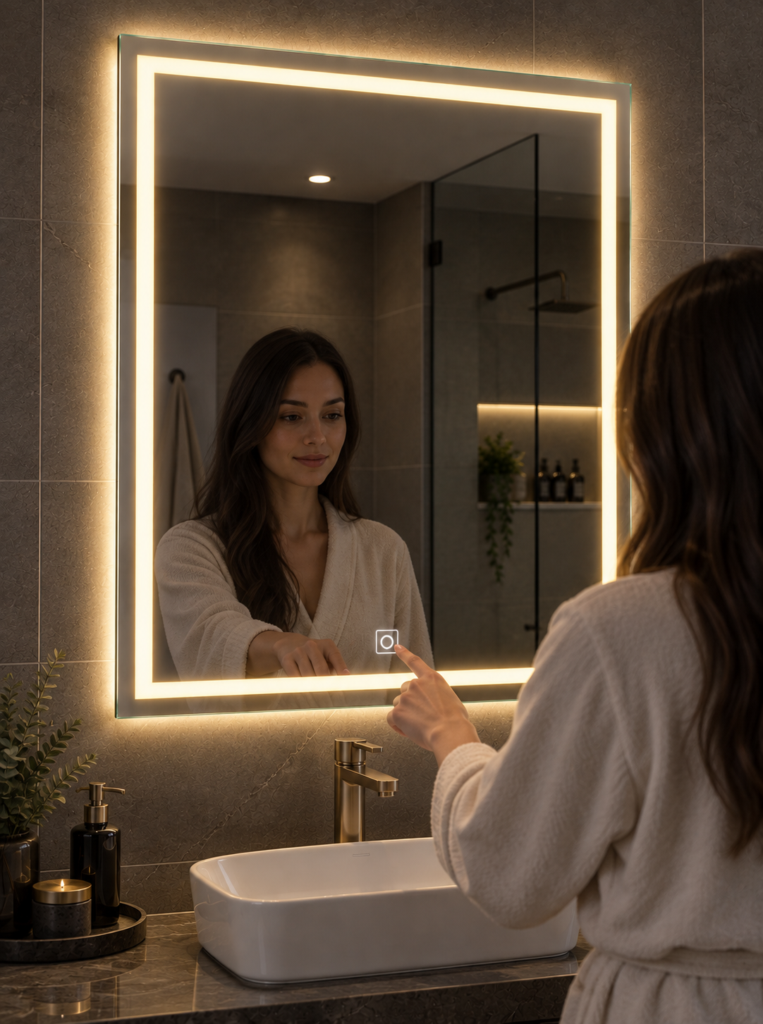 Frameless Smart Touch LED Bathroom Mirror 90cm x 70cm