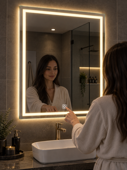 Frameless Smart Touch LED Bathroom Mirror 90cm x 70cm