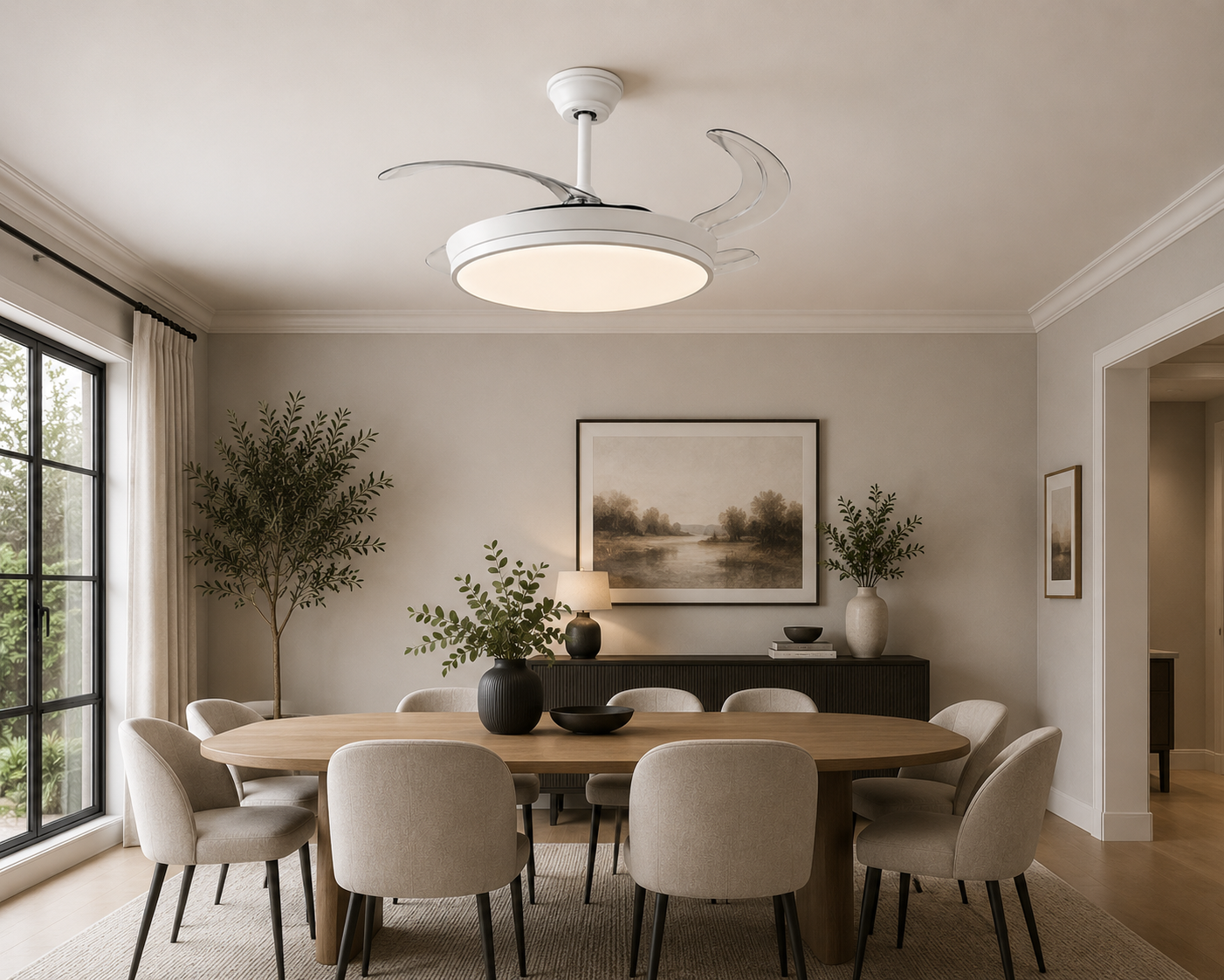 Retractable Ceiling Fan With LED & Remote Control - White