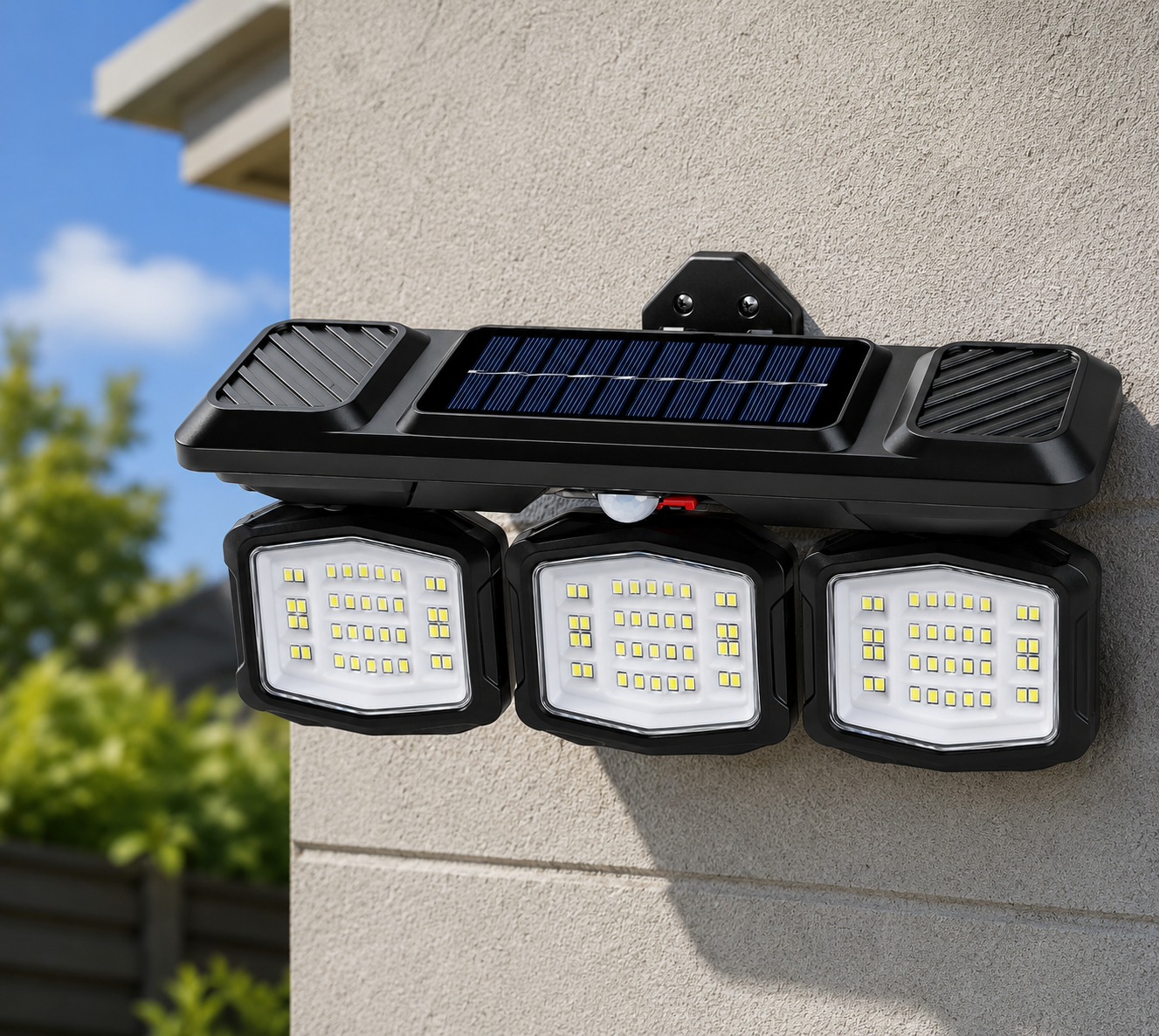 38w Solar Powered Triple Wall Light With Motion Sensor
