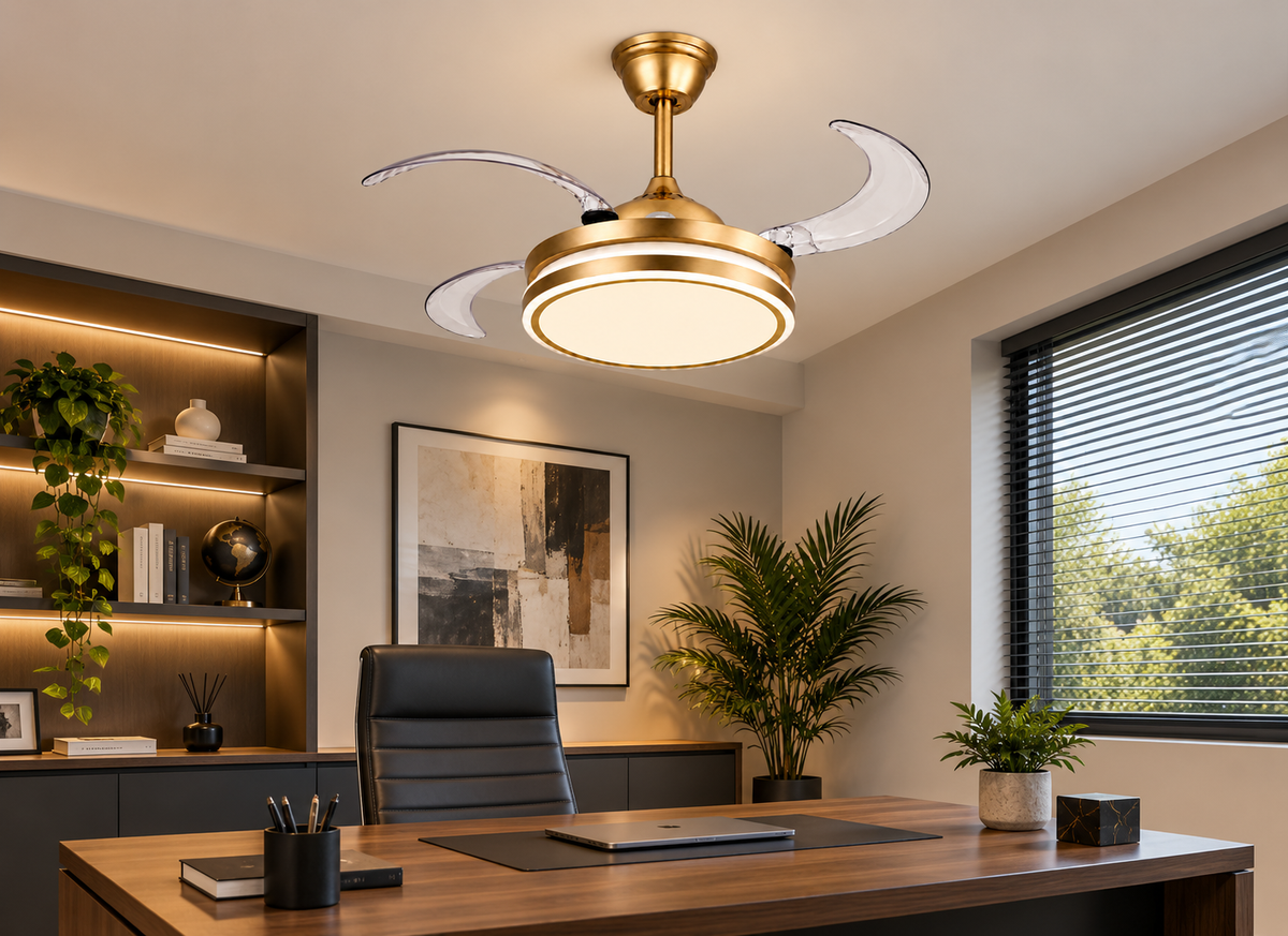 Gold Retractable Blade Ceiling Fan With Remote