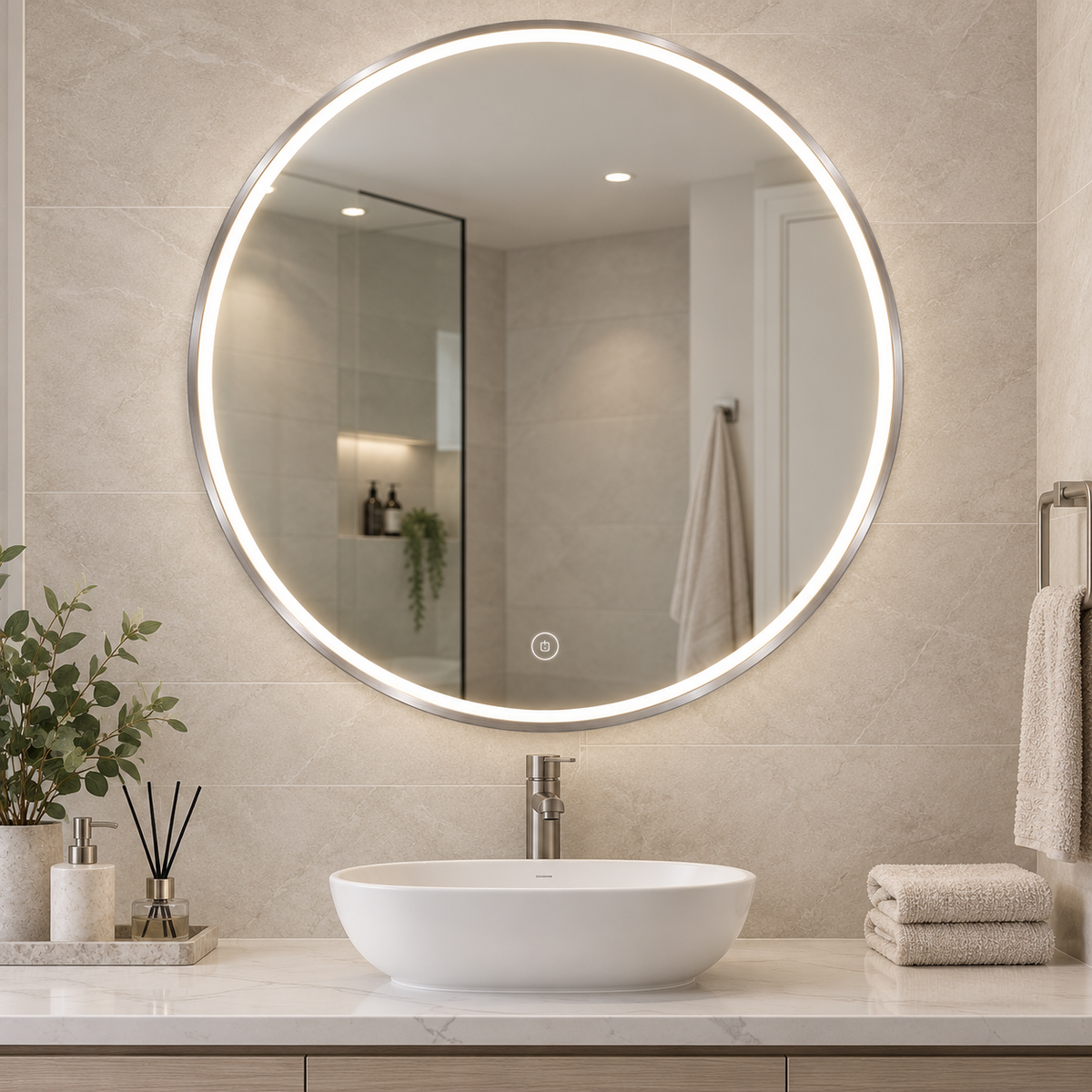 90cm Smart Touch LED Bathroom Mirror Round - Silver Or Gold