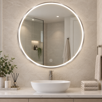 90cm Smart Touch LED Bathroom Mirror Round - Silver Or Gold