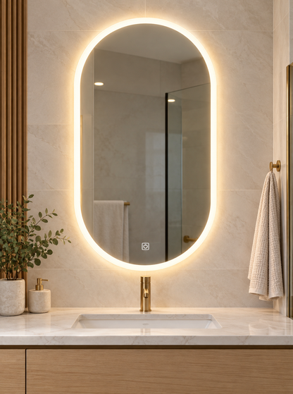 90cmx60cm Frameless Smart Touch LED Bathroom Mirror Oval