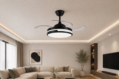 Black & White Retractable Blade Ceiling Fan With Remote
