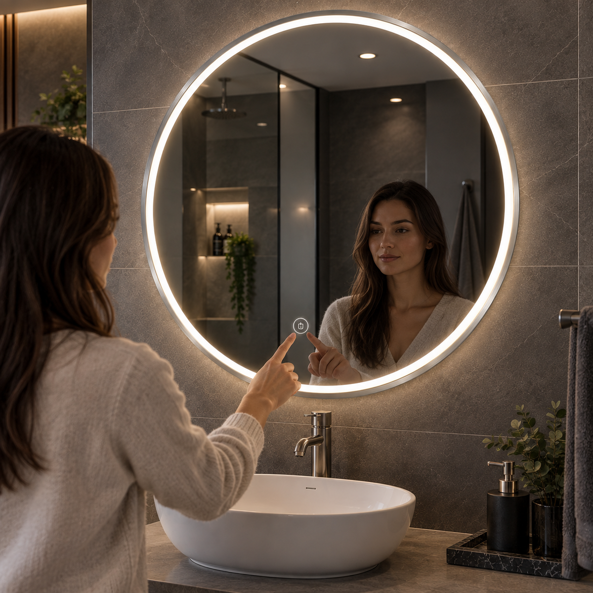 90cm Smart Touch LED Bathroom Mirror Round - Silver Or Gold
