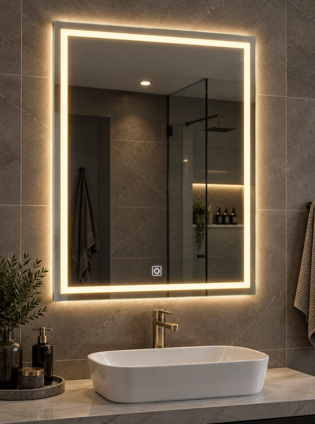 Frameless Smart Touch LED Bathroom Mirror 90cm x 70cm