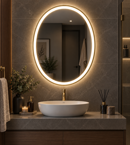 Gold Smart Touch LED Bathroom Mirror Oval 80cmx60cm