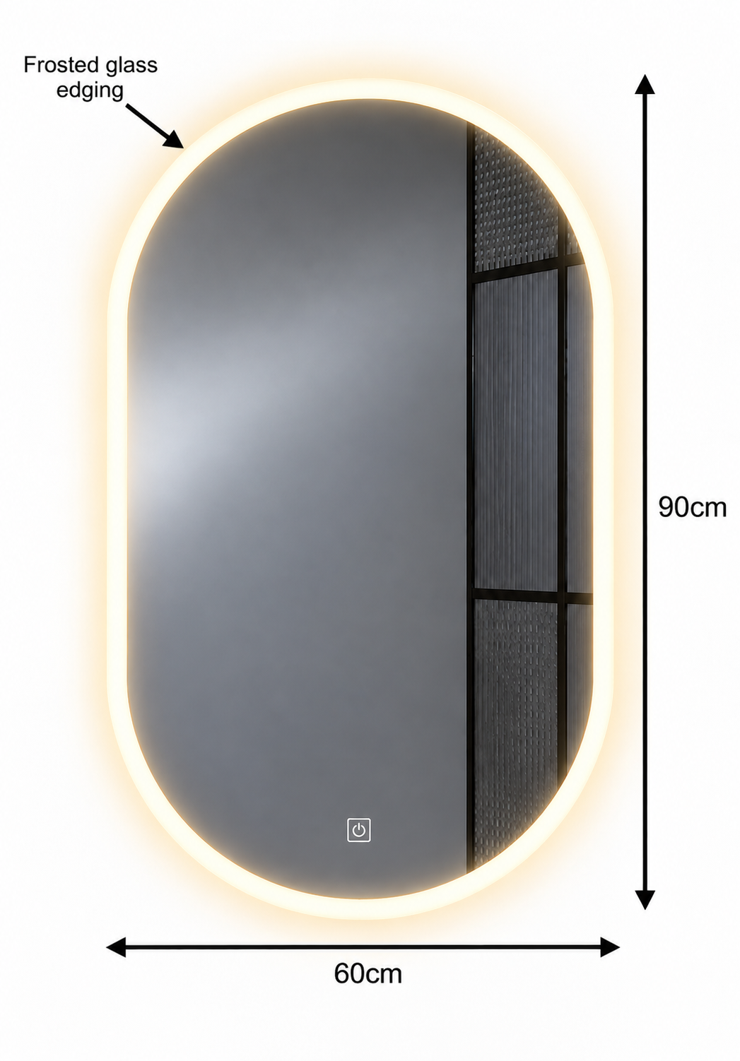 90cmx60cm Frameless Smart Touch LED Bathroom Mirror Oval