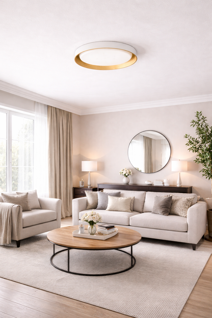 48w Decorative Ceiling Light With Built in LED - White & Wood