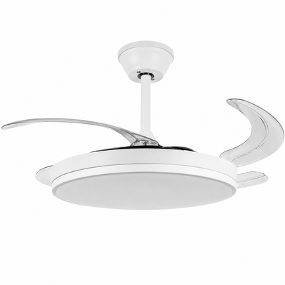 Retractable Ceiling Fan With LED & Remote Control - White