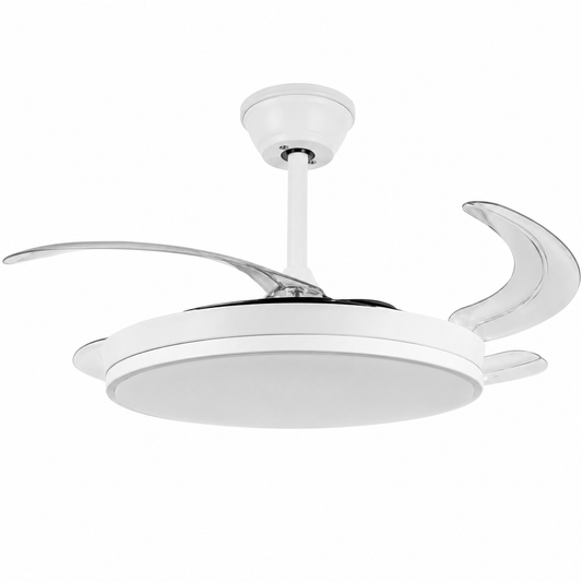 Retractable Ceiling Fan With LED & Remote Control - White
