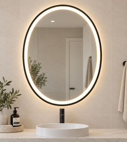 80cmx60cm Smart Touch LED Bathroom Mirror Oval - Gold Or Black