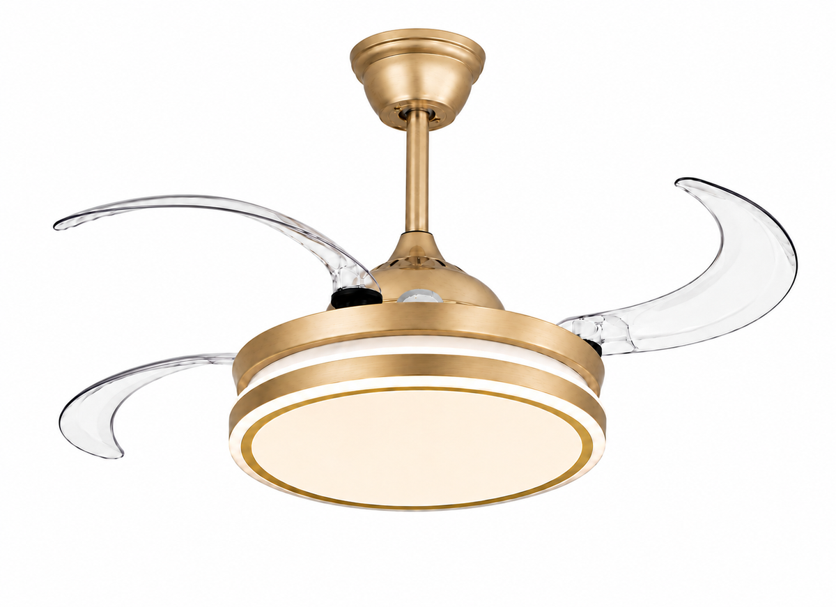 Gold Retractable Blade Ceiling Fan With Remote