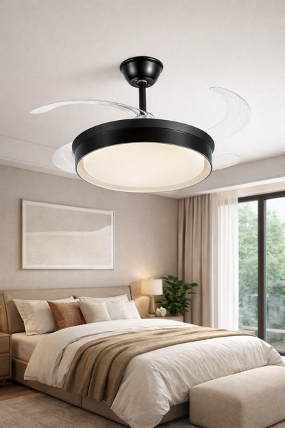 Retractable Ceiling Fan With Remote Control - Black