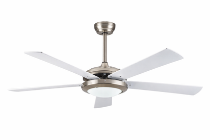 52 Inch White & Silver Ceiling Fan with LED and Remote