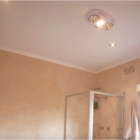 Bathroom with a shower enclosure and light fixture on the ceiling.