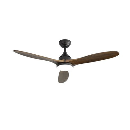 52-inch ceiling fan with remote, walnut wood blades, LED light and reversible motor for stylish, quiet indoor airflow and energy-efficient comfort.