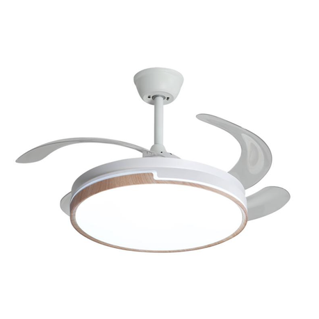 White ceiling fan with light on a white background