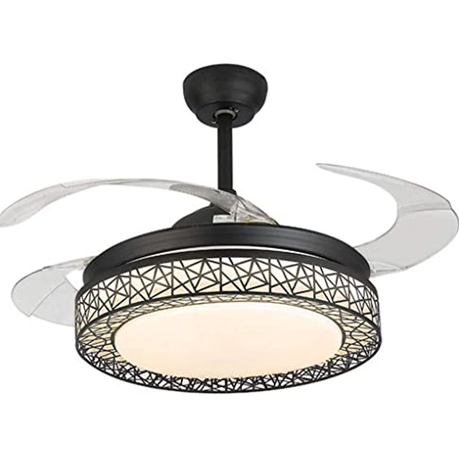 Retractable ceiling fan with light, remote control, and quiet motor in a stylish bird nest design—ideal for cooling and lighting modern indoor spaces.