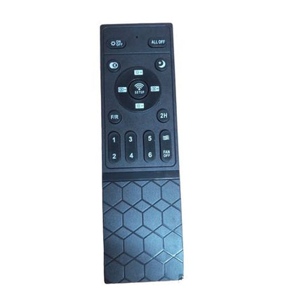 Black remote control with blue textured bottom on a white background