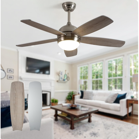 Ceiling fan with light fixture in a living room setting
