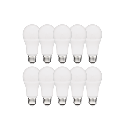 12W E27 LED light bulb 10-pack with cool white 6500K output, 1000 lumens brightness and 85% energy savings—ideal for home and office lighting.