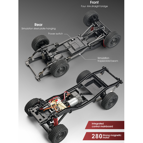 1:12 RC Land Cruiser rock crawler with 4WD, rugged suspension, and rechargeable battery—ideal for off-road fun and outdoor terrain adventures.