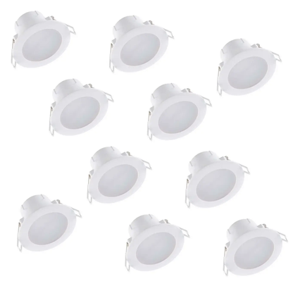 Energy-efficient 7W recessed LED downlights in cool white, ideal for modern indoor spaces. Pack of 10 with long lifespan and sleek concealed design.