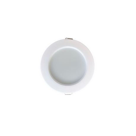 Round white light fixture on a white background