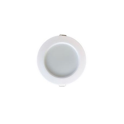 Round white light fixture on a white background
