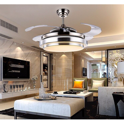 Modern living room with a ceiling fan light fixture