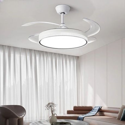 Modern ceiling fan with light fixture in a living room setting