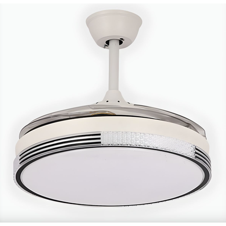 Ceiling fan with light fixture on a white background