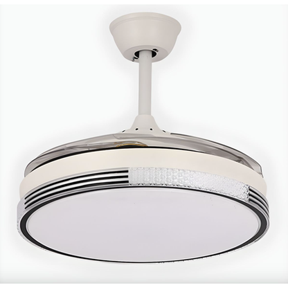Ceiling fan with light fixture on a white background
