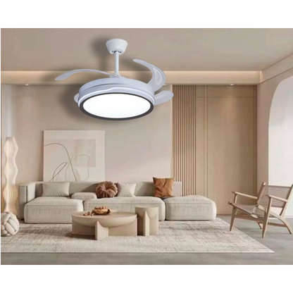 Ceiling fan with light fixture in a modern living room