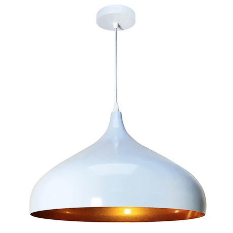 White pendant lamp with gold interior on a white background