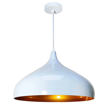 White pendant lamp with gold interior on a white background