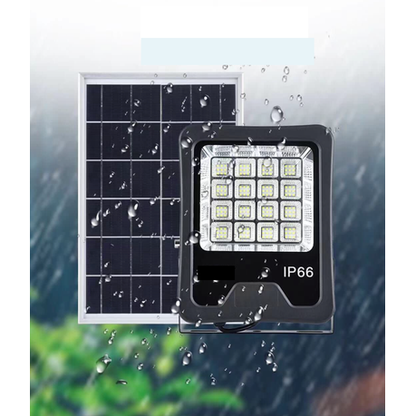 Solar panel with LED light on a rainy day
